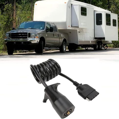 NiLooki 7 طريقة مستديرة إلى 5 طريقة دبوس مقطورة مسطحة ملفوف موصل الأسلاك قابس مهايئ لشاحنة RV مقطورة كامل الطول-60 بوصة in Kuwait
