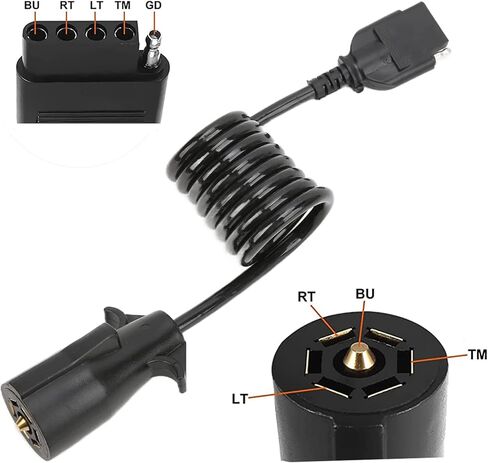 NiLooki 7 طريقة مستديرة إلى 5 طريقة دبوس مقطورة مسطحة ملفوف موصل الأسلاك قابس مهايئ لشاحنة RV مقطورة كامل الطول-60 بوصة in Kuwait