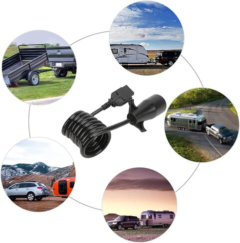 NiLooki 7 طريقة مستديرة إلى 5 طريقة دبوس مقطورة مسطحة ملفوف موصل الأسلاك قابس مهايئ لشاحنة RV مقطورة كامل الطول-60 بوصة in Kuwait