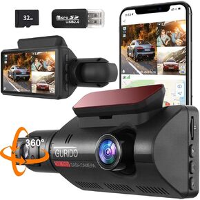 كاميرا LUKYUS Dash Cam الأمامية والداخلية، كاميرا Dash Cam مزدوجة القناة، كاميرا Dash Cam 360 مع بطاقة SD 32 جرام، كاميرا Dash 1440p + 1080p للسيارات والمقصورة وكاميرا Dashcam مع رؤية ليلية بالأشعة تحت الحمراء LCD مقاس 3 بوصات