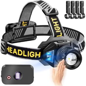 NAKCNM 30W Rechargeable LED Headlamps High Lumens Head Lamp with Motion Sensor 12 Modes Warm/Red Headlamp for Adult Outdoor Working