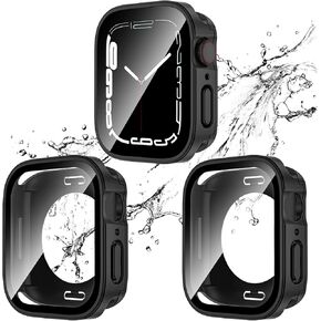 2 Pack 2 in 1 Waterproof Case for Apple Watch Series 10 46mm, Straight Edge PC Front & Back Bumper with Tempered Glass Screen Protector 360 Protective Cover for iWatch (46mm, Gold/Gold)