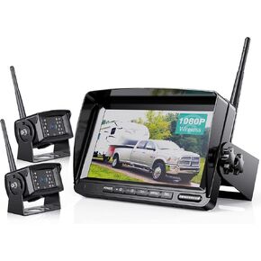 Digital Wireless Backup Camera System Kit, IP69K Waterproof Wireless 2 Rear View Camera + 7’’ LCD Dual Split Monitor for RV/Truck/Bus/Camper/Trailer (WX02)
