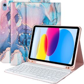 ZXA Keyboard Case for iPad 10th Generation 10.9", 2022/2023, for iPad Case 10th Gen Keyboard, Detachable Keyboard Case - Pencil Holder - for iPad Case Keyboard 10th Gen, Marble Blue