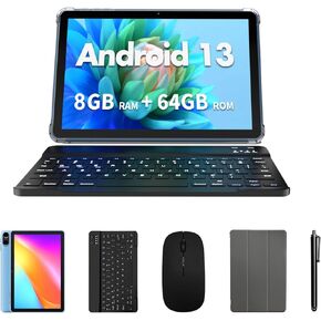 2 in 1 Android 13 Tablet, 10 Inch Tablets with Keyboard, Octa-Core Processor, 64GB ROM(1TB Expand), Daul Camera, IPS HD Display, Google Certified, Wifi 6, 6000mAh Battery (Gray)