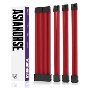 AsiaHorse 18AWG PSU كابل تمديد الأكمام مخصص Mod GPU PC Audio Video Power Supply كابلات مضفرة ناعمة مع طقم مشط بلونين 24P / 8P إلى 6 + 2P / 8P إلى 4 + 4P 30 سم
