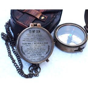 Brass Compass Gift for Son from Dad | Engraved Compass 2" - Father to Son Gifts, Mom to Son Gifts for Graduation, Birthday Baptism Confirmation Communion