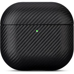 LOPIE Handmade Case Designed for AirPods 4 and AirPods 4 with Active Noise Cancellation Case, Carbon Fiber Style Vegan Leather Case for Gen 4 AirPods, Protective Hard Shell Cover for Men/Women - Black