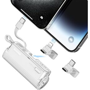 شاحن Flow Mini المحمول لهواتف iPhone وAndroid، بنك طاقة صغير بمقابس قابلة للتغيير وكابل مدمج، حزمة بطارية خارجية USB-C بقدرة 5000 مللي أمبير في الساعة لهواتف iPhone 16/15/14/iPad، أبيض in Kuwait