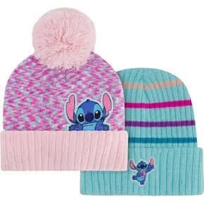 Disney Stitch Beanie Hat, Adult Women's Cuffed Knit Cap with Pom, Snowflake Holiday Design, Blue, One Size