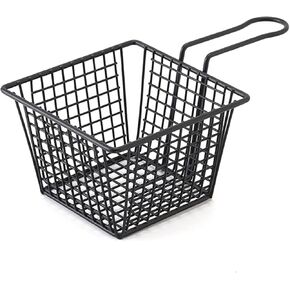 Estink Mini Fryer Basket, 1PC Iron French Fry Holder Frying Strainer with Handle Table Serving Frying Chips Basket Deep Fryer Basket for Home Kitchen Restaurant Party Barbecue (Black