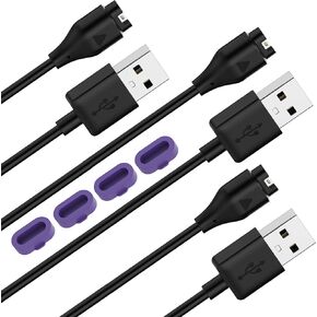 3 Pack Charger for Garmin vivomove 4/4S/5/Active Smartwatch Cable,Compatible with Vivoactive 3/3S/3 Music USB A 3.3ft/1M Silicone Charger Port Protector Anti Dust Plug