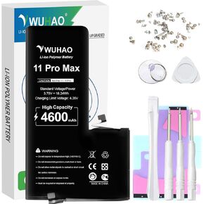 WUHAO for iPhone 11 Pro Max Battery 4600mAh [2024 Upgraded] for iPhone 11 Pro Max A2218 A2161 A2220 Replacement Battery with [Set of Screws] and Professional Repair Tool Kit
