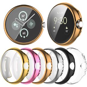 حافظة واقي شاشة Wugongyan متوافقة مع ساعة Google Pixel Watch 3 41 ملم 2024/ ساعة بكسل 2/ساعة بكسل 1 غطاء حماية كامل مطلي بمادة TPU الناعمة لساعة بكسل 3/2/1 (6 عبوات ألوان محايدة، 41 ملم)