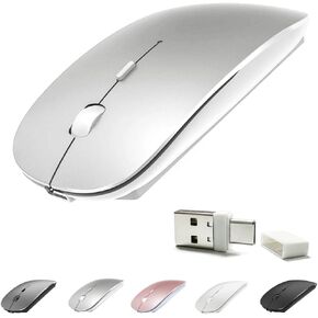 Rechargeable 4 Modes Bluetooth Mouse/Bluetooth 3.0/5.2+USB-2.4G/Type-C,Bluetooth Mouse for MacBook pro/MacBook air/Laptop/iMac/ipad/Notebook/pc (Silver)