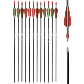 Archery Recurve Bow Arrows Fiberglass Arrow 24/26/28 Inch Hunting Shooting Practice Target for Beginners Kids Youth Sport Outdoor(Pack of 12)