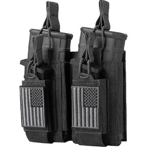 Open-Top Single/Double/Triple Molle Mag Pouch for 5.56mm M4 M16 AK AR Glock M1911 9mm Elastic Rifle Magazines Pistol Mag Pouches Holder Carrier with USA Flag Patch