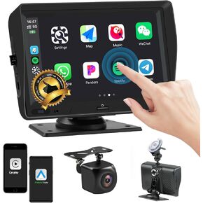 7" Portable Touchscreen Car Stereo Wireless Carplay & Android Auto with 2.5K Dash Cam and 1080P Backup Camera,GPS Navigation/AirPlay/Bluetooth/AUX/FM/Googel/Siri