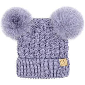 Funky Junque Girls Hat Kids Beanie Double Pom Pom Faux Fur Soft Warm Winter Knit Cap