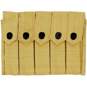 U.S. WWII Thompson SMG Five Cell 20 Round Magazine Pouch Marked U.S.- Khaki Canvas Ammo Pouch