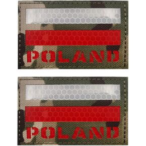 2 PCS AliPlus Poland Flag Patches IR Infrared Reflective Patches Laser Cut Patch Tactical Morale Patch Hook and Loop(Colored02)