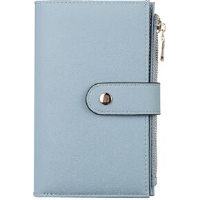Womens RFID Blocking Wallet, Slim Thin Leather Bifold Card Holder Wallet, Large Capacity Multi Cards Case, Ladies Long Wallet Purse with Clear ID Window/Zipper Coin Pocket/Pen Holder/Adjustable Buckle