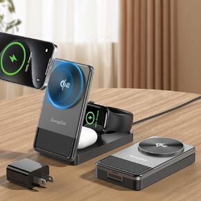 Qi2 3 in 1 Wireless Charging Station for Apple, 15W Wireless Travel Charger for iPhone 16/15/15 Pro/14/13/12, Apple Watch, Airpods, Fast Charger for Multiple Devices Apple