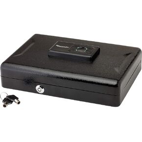 Hornady Handgun Vault Safe with Keypad Entry – Secure Your Firearms and Valuables – 4-6 Keypad Entry, Interior Light and Backup Keys – Black, 12 (H) x 8.3 (W) x 2.6 (D) Inches – Item 95432