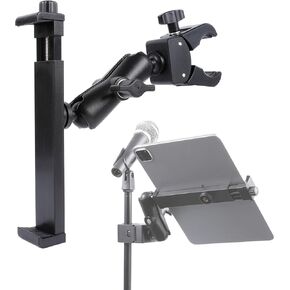 iPad Holder for Mic Stand, Side Mount Tablet Holder for Microphone Music Stand Mount, Dual 360° Rotatabe Adjustable Mic Stand Tablet Mount for iPad Pro 12.9 Air Mini and Other 6.5-15" Tablets