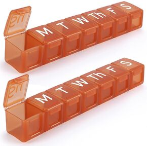 2 Pack Extra Large Weekly Pill Organizer, BPA Free Pill Box 7 Day with XL Compartment for Fish Oils, Travel Friendly Medicine Organizer Pill Case for Vitamins,Supplements
