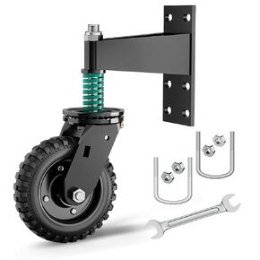 Gate Wheel with Brake, 8 Inch Heavy Duty Fence Gate Wheels for Wooden Gate and Metal Tube Gate, Support to 700 lbs, Spring-Loaded 360 Degree Rotation Gate Caster Kit - Black