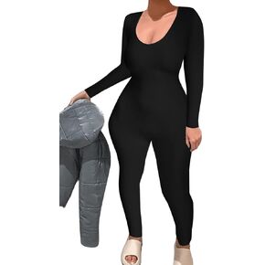 المرأة Lovelywholesale المرأة مثير ساحة الرقبة كم طويل Bodycon حللا الصلبة طويلة بانت السروال القصير