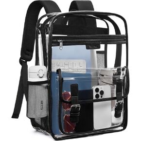 Telena Clear Backpack with Multi-pockets, Heavy Duty TPU Transparent Backpack with Reinforced Straps, Large See Through Bookbag for College, Work - Pink