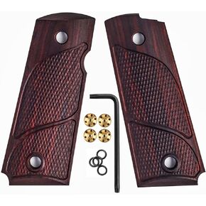 Cool Hand 1911 Rosewood Grips, Compact/Officer/Kimber Ultra Carry ii, Gold Pistol Screws Included, Checker Diamond Cut, Ambi Safety Cut, 1/4" Thin