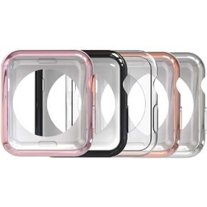 Simpeak 5Pack Soft Back Case Compatible with Apple Watch 41mm Series 9 Series 8 Series 7, Slim, Transparent, Black, Rose Pink, Rose Gold, Silver, No Screen (41mm)
