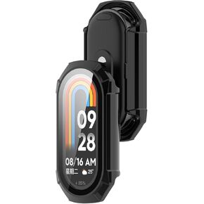 Smartwatch Full Coverage TPU Protective Case Cover with Tempered Glass Touchable Screen Protector Compatible with Xiaomi Band 9/Band 9 NFC Smartwatch Accessories(Black)