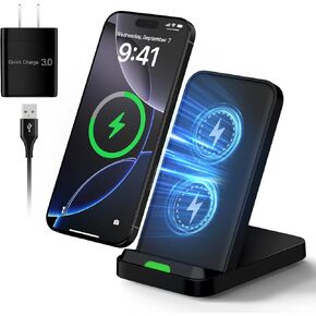 Samsung Wireless Charger Android Desk Phone Charger Stand Cordless Fast Charging Station for Samsung Galaxy S24 FE Ultra Z Fold 6 Z Flip 6 S23 FE S22 S21 S20,iPhone 16 15 14 13,Pixel 9 with Adapter