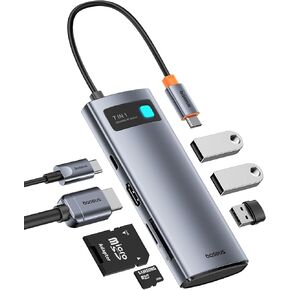 Baseus USB C to HDMI Adapter, 4K@60Hz USB C Docking Station, 7 in 1 USB C Hub with 3 USB-A, PD 100W, TF/SD Card Reader, USB C Dock Compatible for iPhone 15/Mac/Dell/Acer/HP/ASUS/Steam Deck/Rog Ally