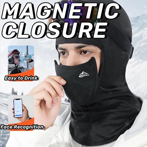Magnemask Balaclava Face Mask with Magnetic Seams Windproof Winter Fleece Mask Face Cover for Skiing Hiking Cycling Snowboarding Motorcycle Black in Kuwait