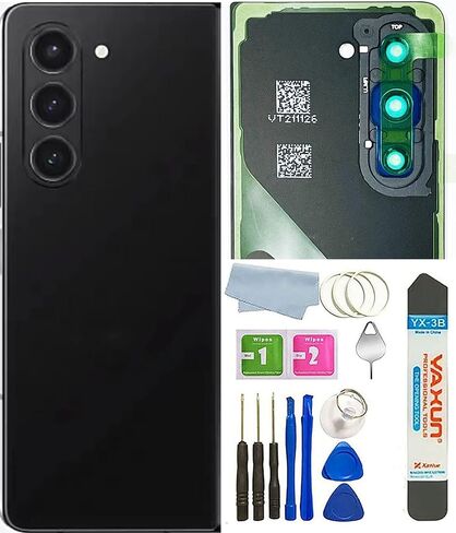 SLQ Z Fold 5 غطاء خلفي زجاجي مقاوم للماء مع عدسة زجاجية للكاميرا وأجزاء شريط بديلة لهاتف Samsung Galaxy Z Fold 5 5G جميع الموديلات + الأدوات (أسود فانتوم) in Saudi Arabia