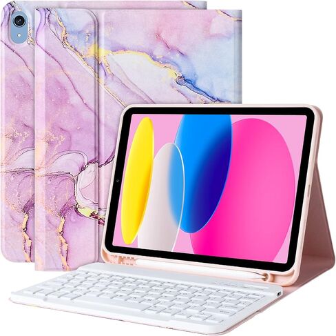 ZXA Keyboard Case for iPad 10th Generation 10.9", 2022/2023, for iPad Case 10th Gen Keyboard, Detachable Keyboard Case - Pencil Holder - for iPad Case Keyboard 10th Gen, Marble Blue in Saudi Arabia