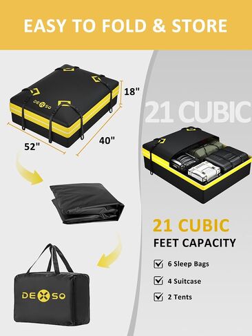 Car Rooftop Cargo Carrier Bag - 21 Cubic Feet Waterproof Soft Shell roof Cargo for Top of Vehicle with/Without Rack, Includes, Anti-Slip Mat, Storage Bag, Door Hooks in Saudi Arabia
