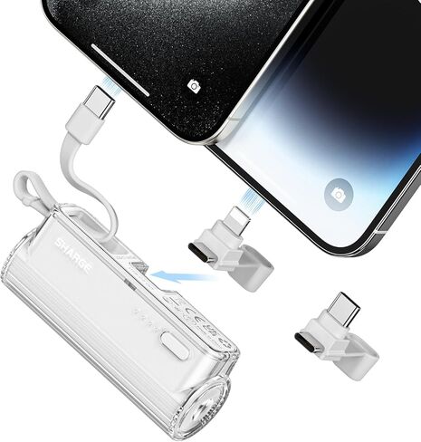 شاحن Flow Mini المحمول لهواتف iPhone وAndroid، بنك طاقة صغير بمقابس قابلة للتغيير وكابل مدمج، حزمة بطارية خارجية USB-C بقدرة 5000 مللي أمبير في الساعة لهواتف iPhone 16/15/14/iPad، أبيض in Kuwait