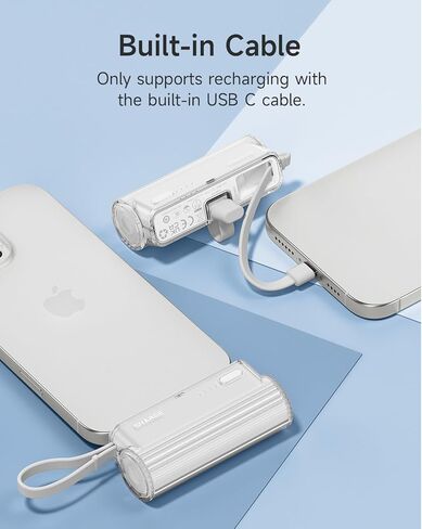 شاحن Flow Mini المحمول لهواتف iPhone وAndroid، بنك طاقة صغير بمقابس قابلة للتغيير وكابل مدمج، حزمة بطارية خارجية USB-C بقدرة 5000 مللي أمبير في الساعة لهواتف iPhone 16/15/14/iPad، أبيض in Kuwait