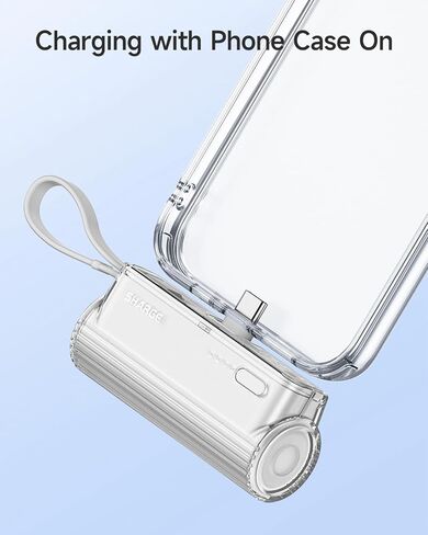 شاحن Flow Mini المحمول لهواتف iPhone وAndroid، بنك طاقة صغير بمقابس قابلة للتغيير وكابل مدمج، حزمة بطارية خارجية USB-C بقدرة 5000 مللي أمبير في الساعة لهواتف iPhone 16/15/14/iPad، أبيض in Kuwait