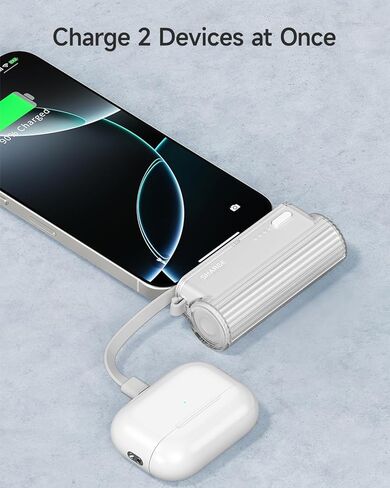 شاحن Flow Mini المحمول لهواتف iPhone وAndroid، بنك طاقة صغير بمقابس قابلة للتغيير وكابل مدمج، حزمة بطارية خارجية USB-C بقدرة 5000 مللي أمبير في الساعة لهواتف iPhone 16/15/14/iPad، أبيض in Kuwait