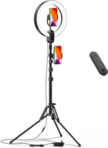 حلقة إضاءة مقاس 12 بوصة مع حامل ثلاثي القوائم، وحاملي هاتف، وارتفاع قابل للتعديل، 2700-6500 كلفن، و3 أوضاع ألوان، و10 مستويات سطوع، وجهاز تحكم عن بعد، ومنشئو المحتوى الأساسيون للبث المباشر، وتيك توك، ويوتيوب in Kuwait