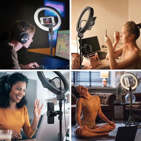 حلقة إضاءة مقاس 12 بوصة مع حامل ثلاثي القوائم، وحاملي هاتف، وارتفاع قابل للتعديل، 2700-6500 كلفن، و3 أوضاع ألوان، و10 مستويات سطوع، وجهاز تحكم عن بعد، ومنشئو المحتوى الأساسيون للبث المباشر، وتيك توك، ويوتيوب in Kuwait