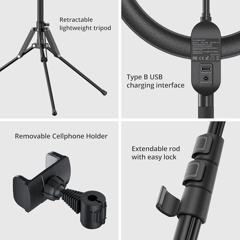 حلقة إضاءة مقاس 12 بوصة مع حامل ثلاثي القوائم، وحاملي هاتف، وارتفاع قابل للتعديل، 2700-6500 كلفن، و3 أوضاع ألوان، و10 مستويات سطوع، وجهاز تحكم عن بعد، ومنشئو المحتوى الأساسيون للبث المباشر، وتيك توك، ويوتيوب in Kuwait