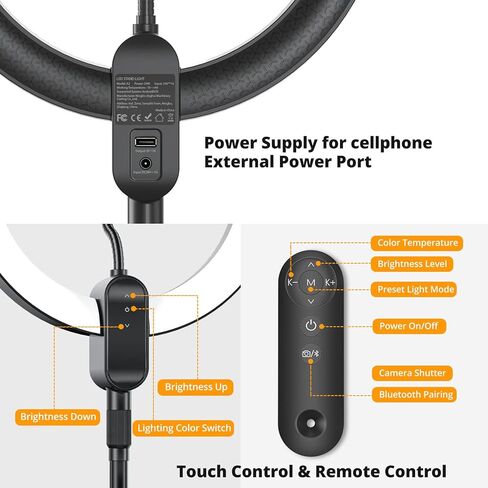 حلقة إضاءة مقاس 12 بوصة مع حامل ثلاثي القوائم، وحاملي هاتف، وارتفاع قابل للتعديل، 2700-6500 كلفن، و3 أوضاع ألوان، و10 مستويات سطوع، وجهاز تحكم عن بعد، ومنشئو المحتوى الأساسيون للبث المباشر، وتيك توك، ويوتيوب in Kuwait